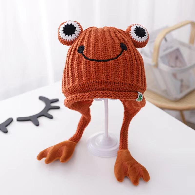 New Arrival Custom Knitted Baby Beanie Funny Frog Acrylic Beanies Hat for Kids Outside Travel