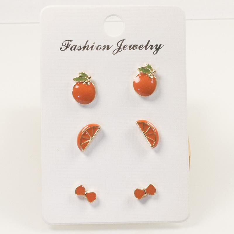 Silver needle cute fruit orange orange stud earrings set Japanese and Korean cartoon girl Internet celebrity oil stud earrings серебряный