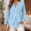 Chic Elegant Lace Blouse Women's V-Neck Lace Hollow Out Sweet Shirt Petal Sleeve Long Sleeve Slim-Fit Crochet Solid Tops Female Casual Spring Autumn