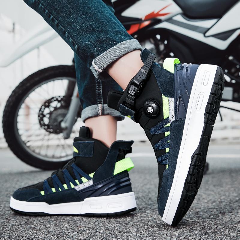 Čtyřsezónní motocyklové boty velká velikost otočná tlačítka kůže protiskluzové proti nárazu motocyklové boty pánské sportovní boty