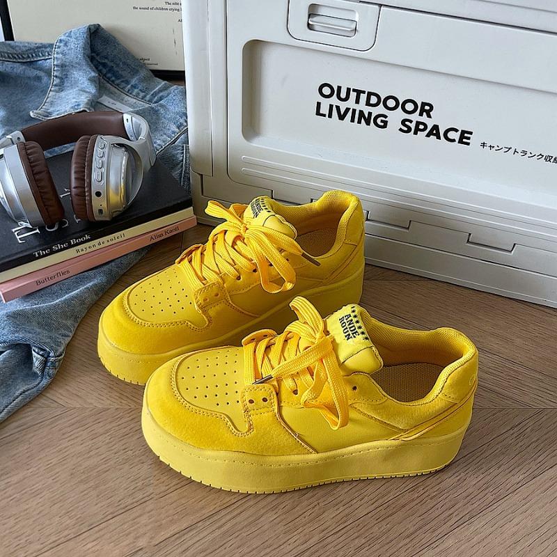 

Spring and summer new orange yellow platform casual lace-up board shoes women s college style round head versatile height-increasing shoes 40