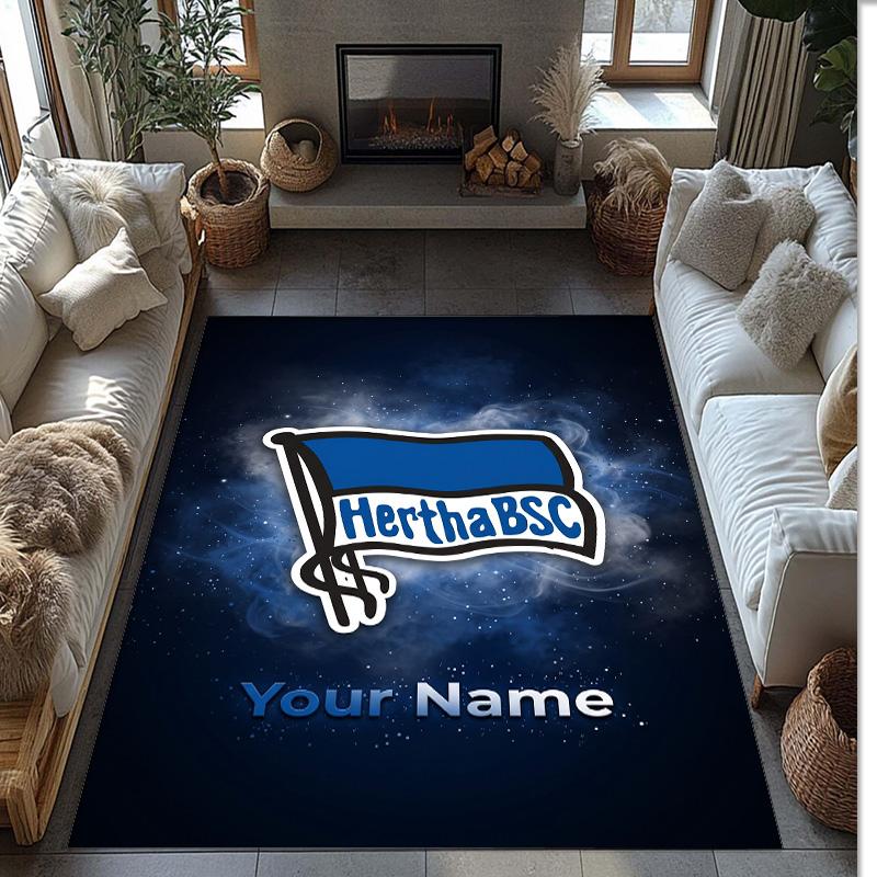 Hertha Bsc Printed Crystal Velvet Rug Non‑Slip Crystal Velvet Carpet For Sofa Bedroom Indoor Home Decoration