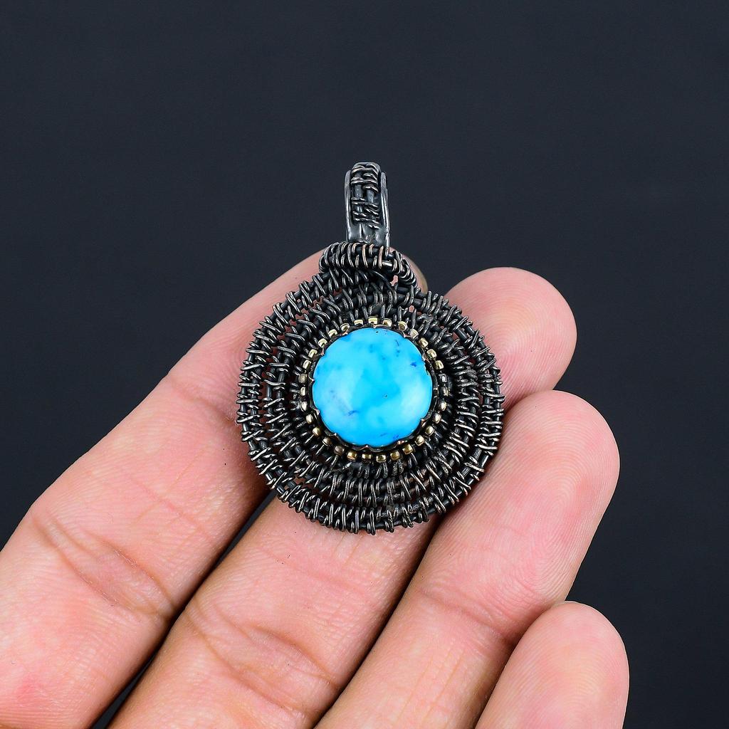 Gorgeous Turquoise Gemstone Copper Wire Wrap Handmade Jewelry Beauteous Pendant For Her