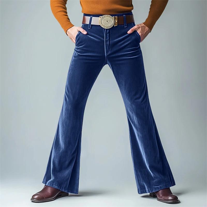 Heren Goud Fluweel Effen Kleur Casual Formeel Pasvorm Wijduitlopend Kostuumbroek XL blauw