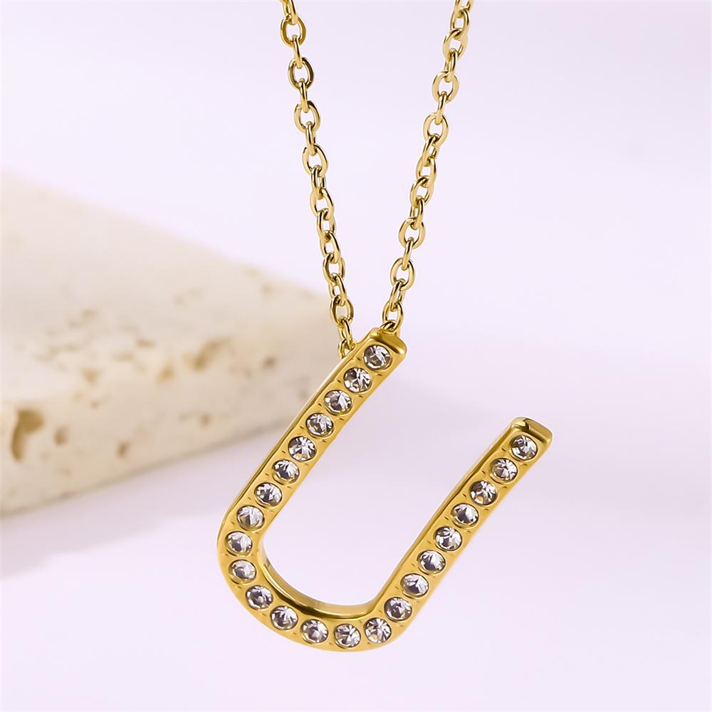 Atoztide Zircon Letter Pendant Necklace for Women Men Full Stone Alphabet Initial Name Monogram Charm Necklace Jewelry Gift