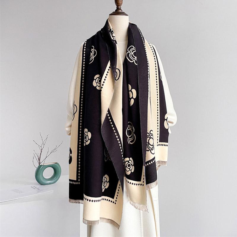 Autumn Winter Tassel Scarf Cashmere Women Pashmina Design Floral Wrap Female Thick Blanket Soft Bufanda Warmth Shawl Kerchief