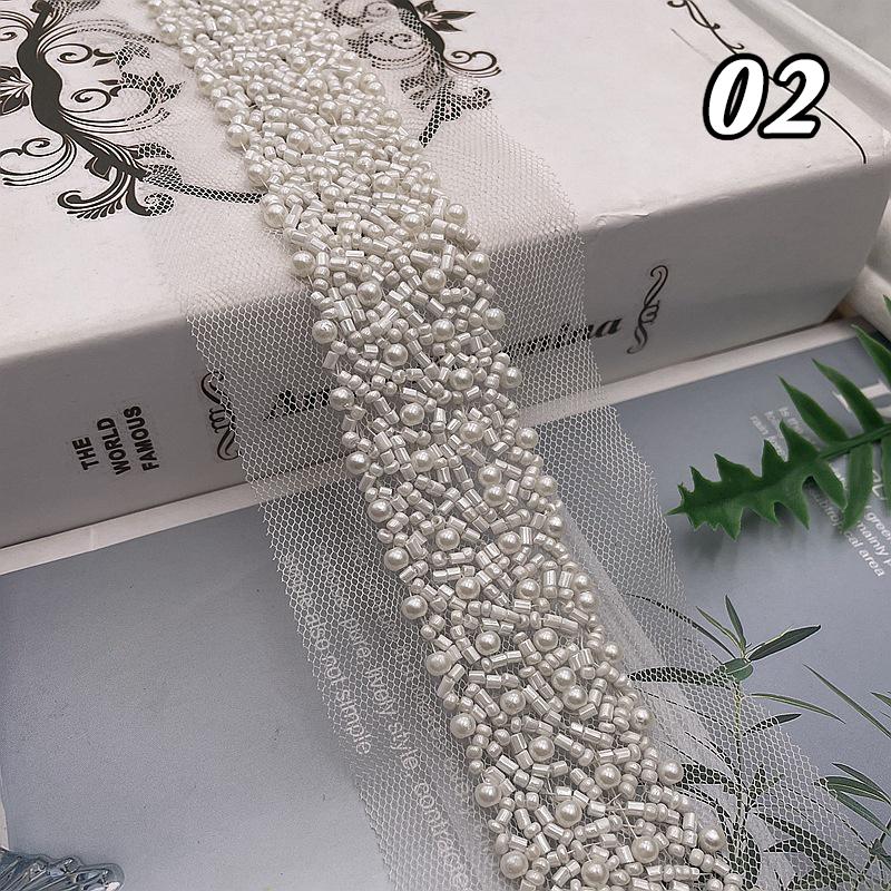 Perlenbesetztes Spitzenband Spitzenstoff Perlenfransenbesatz Bestickte Kragendekoration Afrikanischer Spitzenstoff Nähen DIY Handwerk