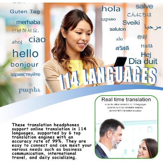 Language Translator Earbuds 114 Languages Real Time High Accuracy Translation Earbuds with Speakers Noise Reduction Instant Voice with Charging Case