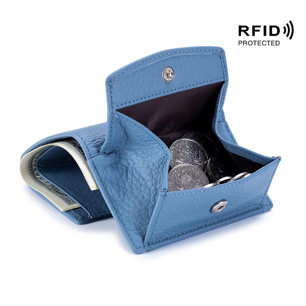 RFID Women Genuine Leather Small Wallets Female Portable Cowhide Purses Lady Card Holder Money Bag with Coin Pocket