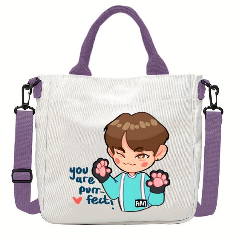 Felix Kpop Band Super Star Printed Crossbody Bag Casual Canvas Shoulder Bags