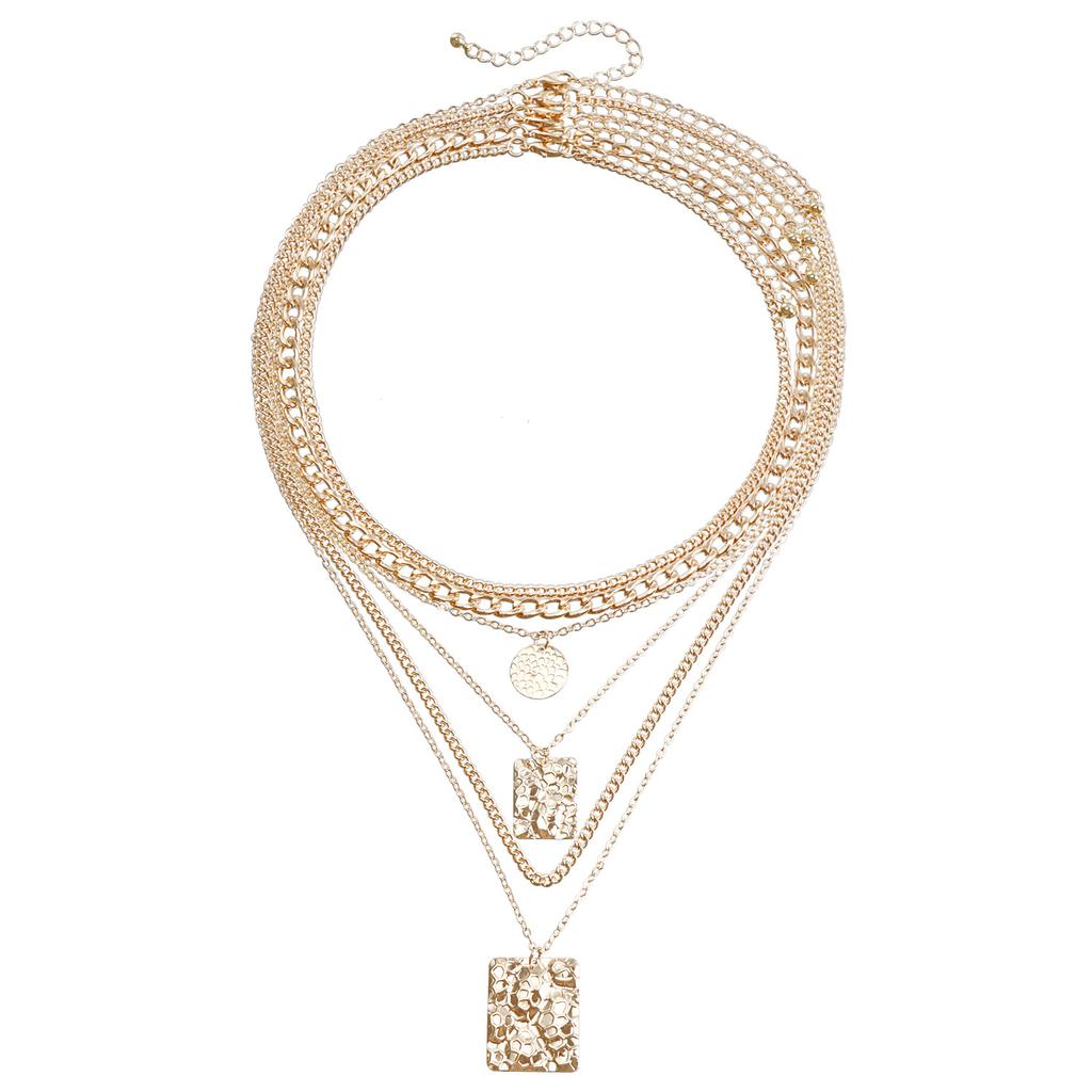 ins metal chain stacked necklace, sweet and cool snakeskin pattern geometric pendant necklace
