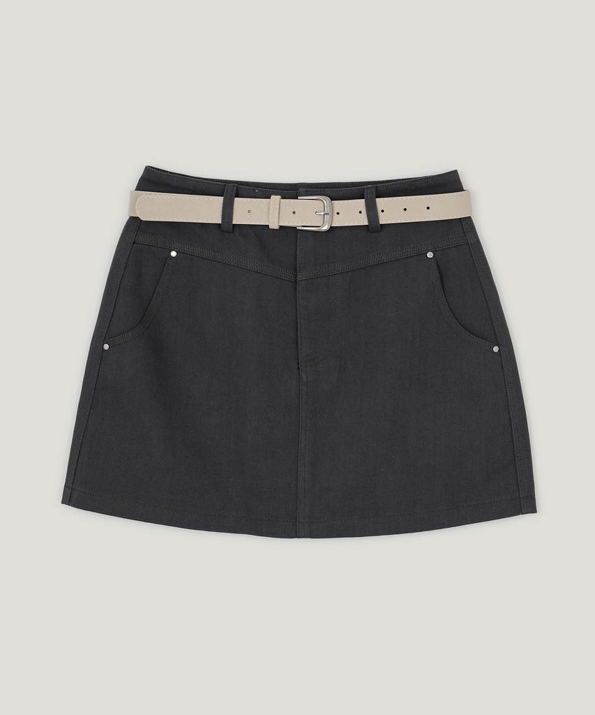 Teuwi Jedden Rivet Cut Cotton Mini Skirt (Belt Set)