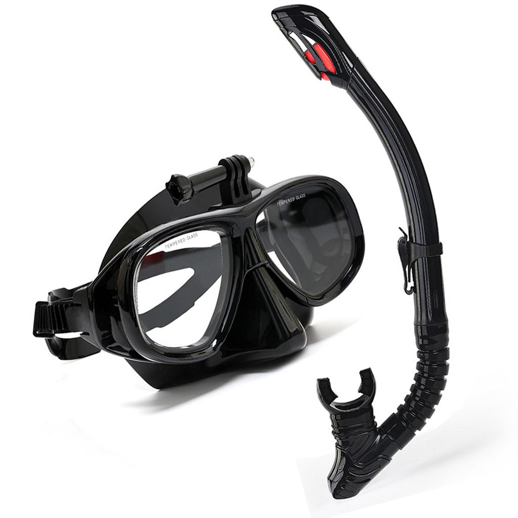 Snorkeling Mask with Action Cam Mount Dry Snorkel Set Comfortable Silicone Diving Goggle for Travel Easy Breathing