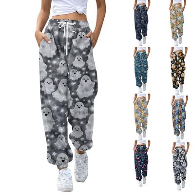 Women's Casual Fashion Halloween Print Casual Pants Sweatpants Long Pants Drawstring Elastic Waistband Cuffed Pants