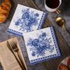 European Retro Blue and White Porcelain Print Disposable Napkins for Restaurant, Party, or Hotel Dining