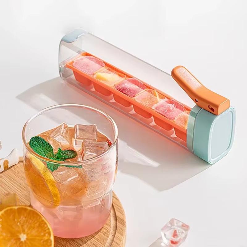 Creative One Handed Press 6-Grid Ice Cube Mold For Home Ice Making, Release Ices Box For Whiskey, Cocktail Drinks, Bar Tools