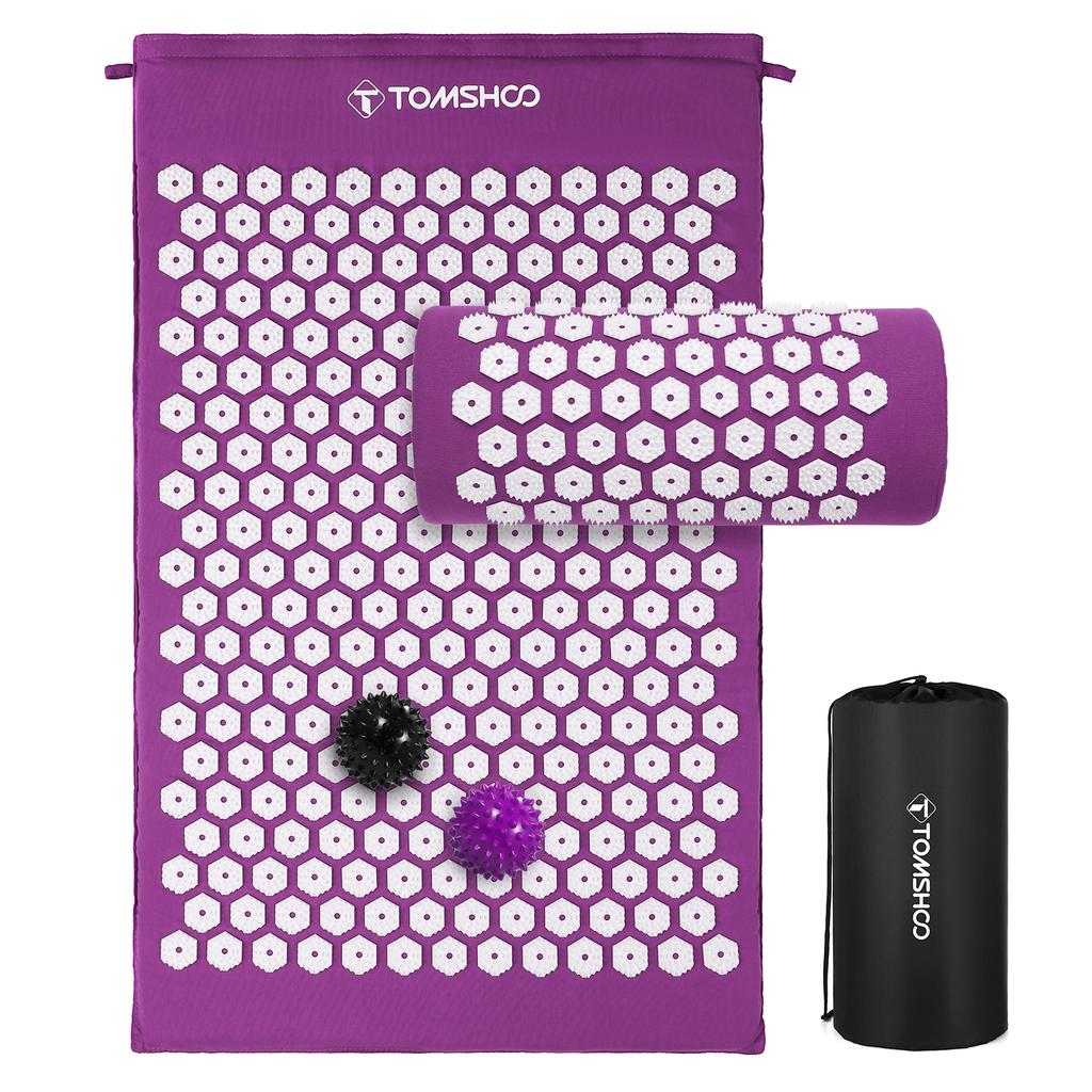 Set Tappetino e Cuscino per Agopressione con Sfera Massaggiante Sollievo Dolore Full Body Tappetino per Agopressione Plantare Collo