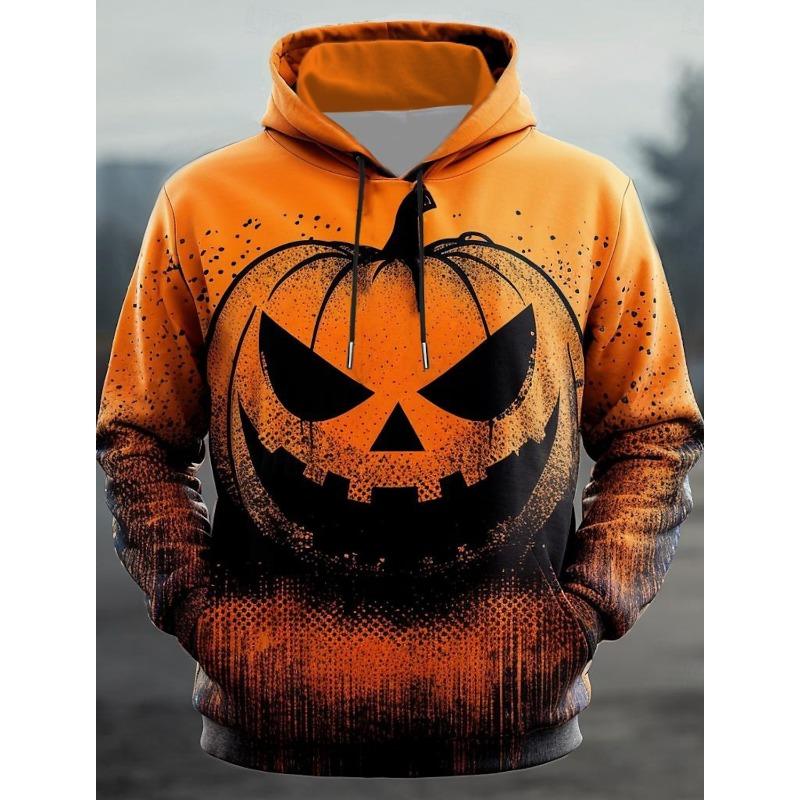 

Мужская мода с капюшоном с принтом тыквы, праздничная толстовка на Хэллоуин, оранжевая толстовка с капюшоном и карманом, осенне-зимний дизайн 4XL