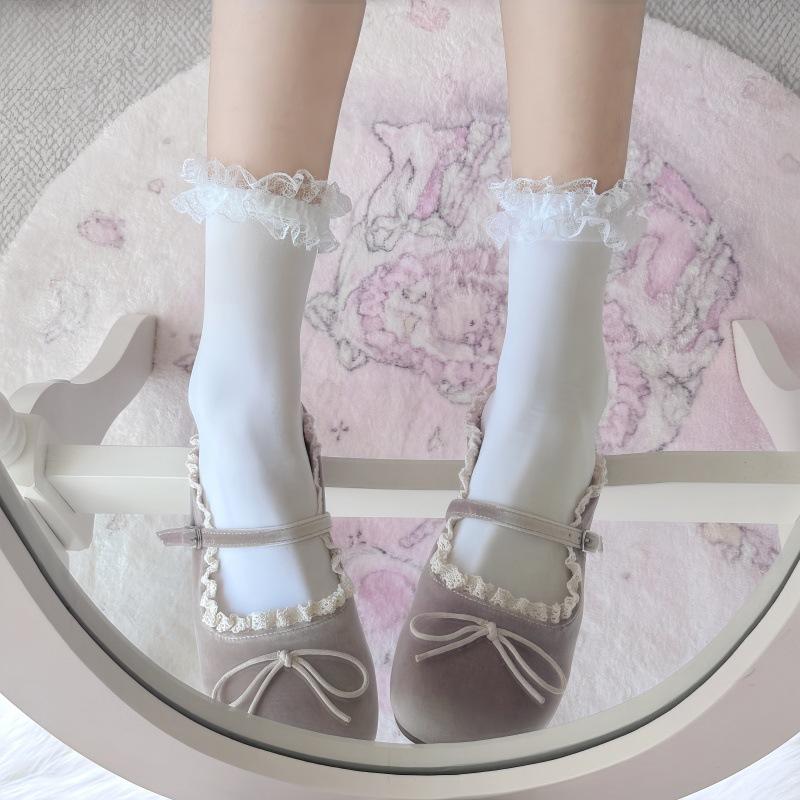 

White Small Lace Lace Short Tube Socks Jk Japanese Mid Tube Socks Lolita Half Leg Socks Women One size fits all белый