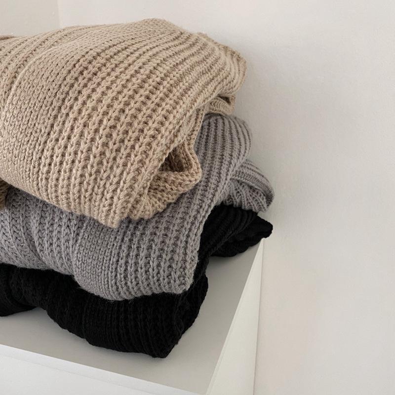 2024 Autumn/Winter Women's Korean Ribbed Knit Cardigan with Lantern Sleeves - Solid Color, Lazy Style Trend