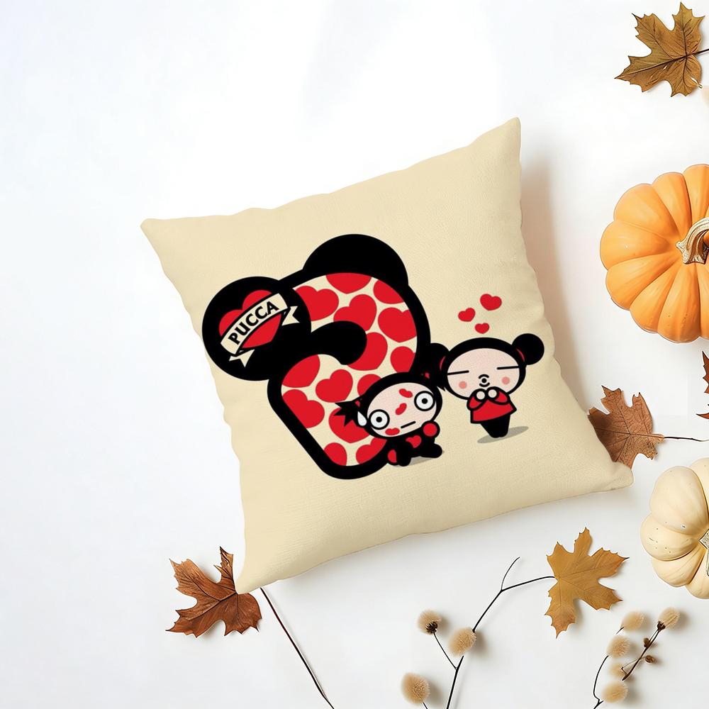 Kawaii PPucca Anime Cushion Cover Iceland Washable Linen Soft  for Daily Sofa Bed Home Room Decor