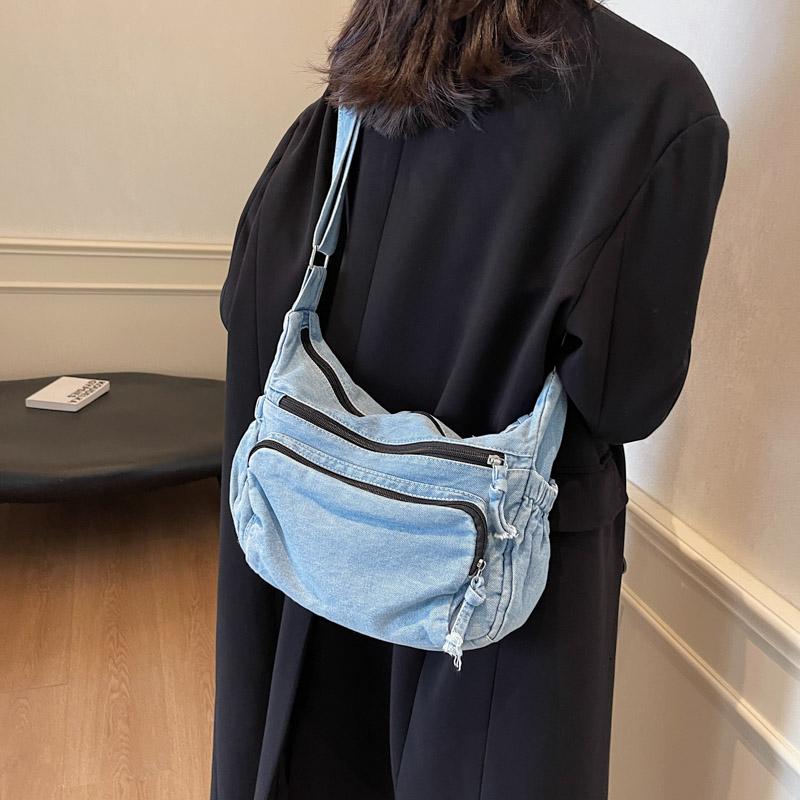 Denim Bag Multi-Layer Crossbody Bag Women Commuter Shoulder Bag Messenger Bag