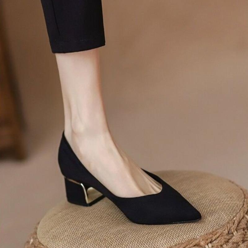 Fashion 2024 New Women's High Heels Small Size 35Plus Size 40 Single Shoe Medium High Pointed Toe Professional Thick Heeled Black Work