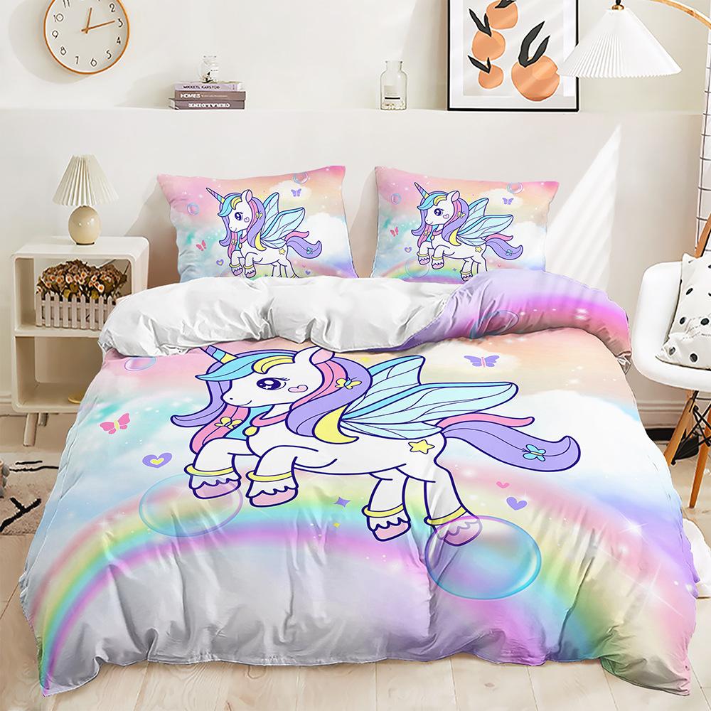 Three-Piece Dream Unicorn Quilt Cover Digital Printing Three-Piece Bedding