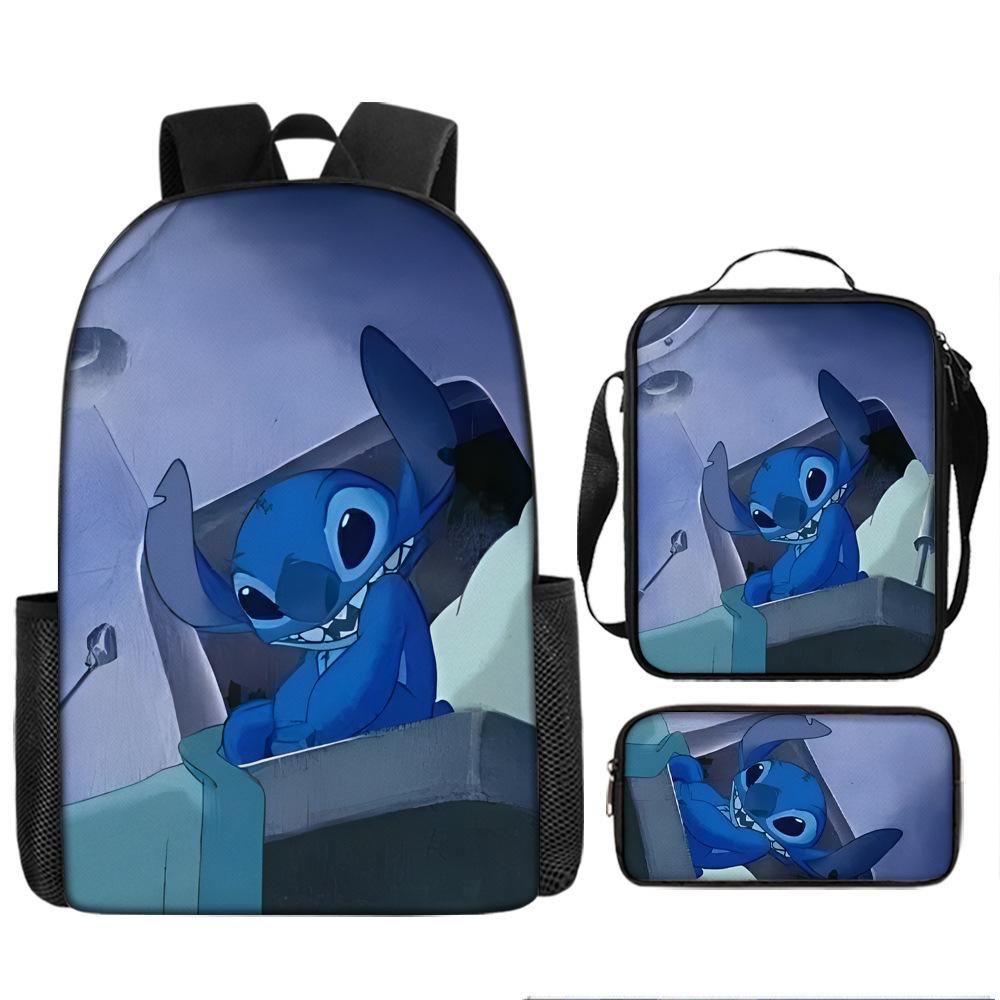 Stitch Kids Backpack Set 3-Piece Student School Bag Lunch Box Pencil Case Digital Print Gift Set for Children