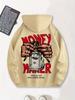 Money Maker Hands Rolling Dollar Print Black Men Hoodie Inspirational Slogan Back Graphic Loose Hip Hop Sport Casual Oversized Sweatshirt