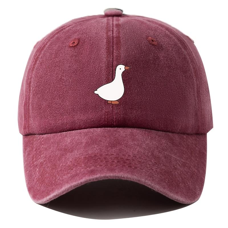 Kids Adjustable Vintage Washed Baseball Cap with Printed Duck 100 Polyester Lightweight Snap Closure Animal Theme
