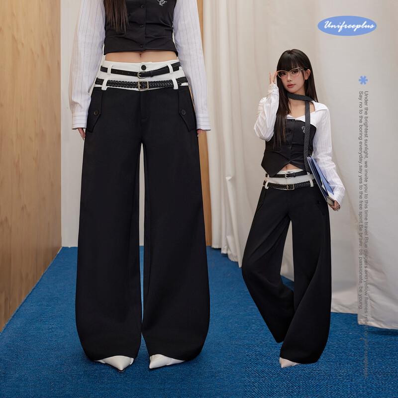UNIFREE Plus Size Low-Waist Wide-Leg Casual Pants with Belt L