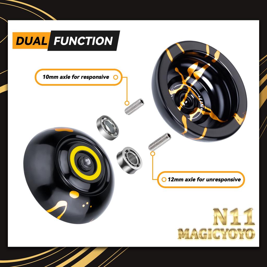 MagicYoYo New Design N11 Alloy Aluminum Professional Yo-yo Unresponsive YoYo Ball (Black With Golden) by MAGICYOYO