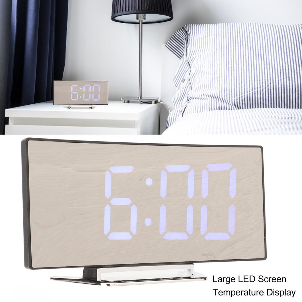 Mirror Digital Alarm Clock Temperature Display LED Curved Mirror Digital Electronic Clock for Home Bedroom Decor