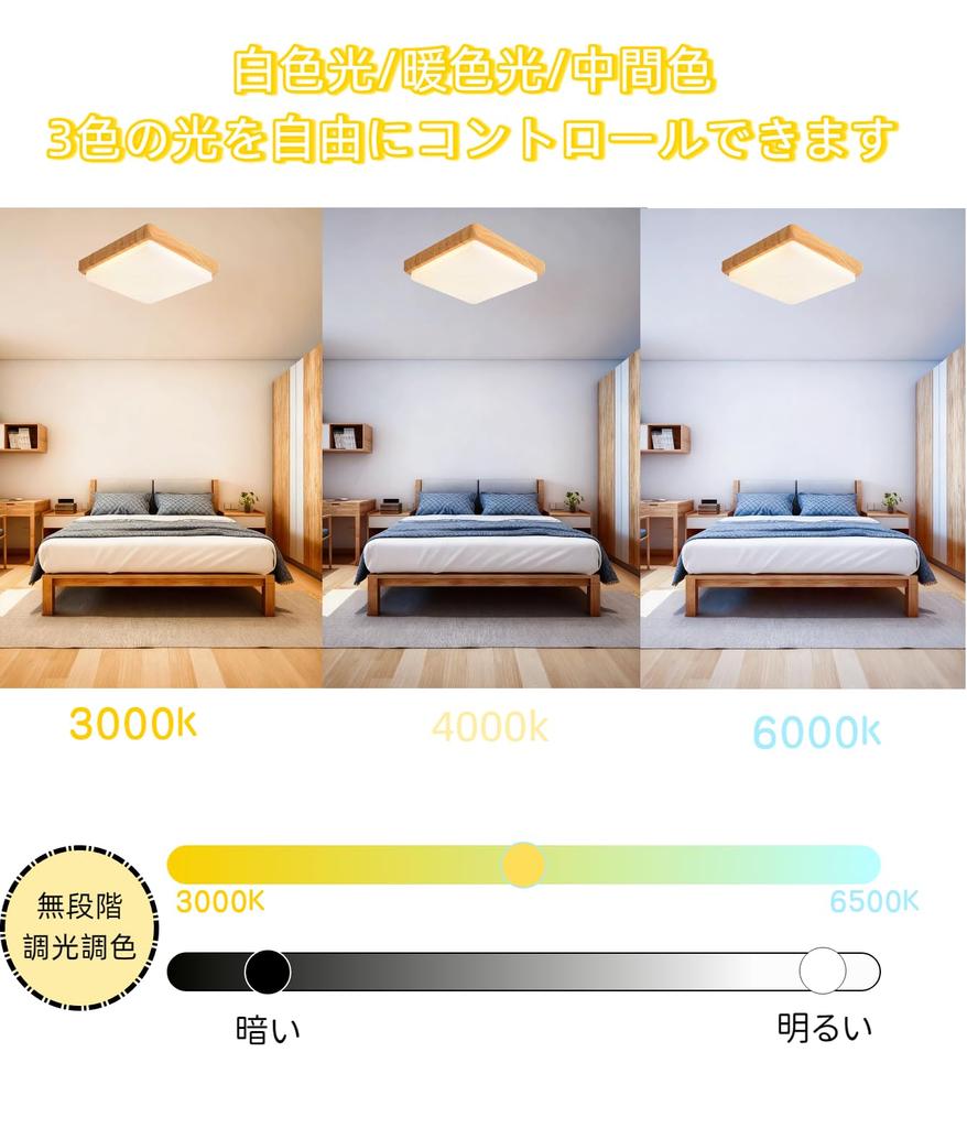jiaqihong5 LED Ceiling Light, Square Shape, Wood Grain Finish, for up to 8 Tatami Mats, 24W, Stylish, Japanese Style, Nordic Style, Square Shape, Indi