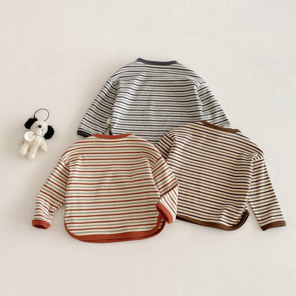 Korean Style Striped T-shirt for Girls - Trendy Spring Layered Color Block Design