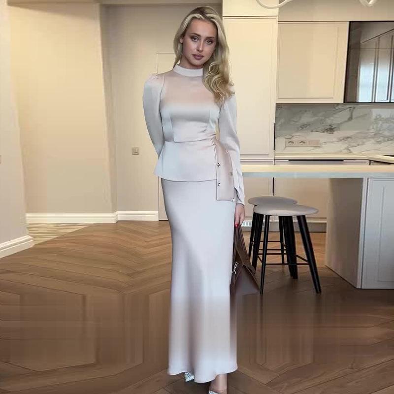 2024 Autumn Women's Solid Color Top & A-Line Skirt Set