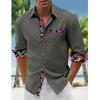 Men's linen shirt button beach shirt long sleeve floral lapel spring and autumn casual daily clothing clothing stitching