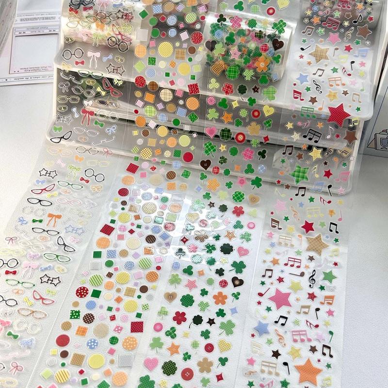 PET Doodle Sticker Tapes Clover Stickers Glasses Idol Cards Decor Scrapbook Journal DIY Decoration Supplies
