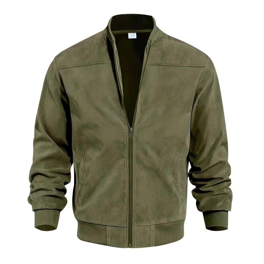 Men's Suede Zip Jacket - Casual Retro Long Sleeve Cardigan Coat