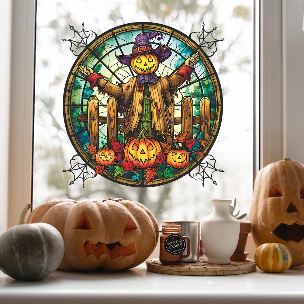 Halloween Round Pumpkin Scarecrow Glass Window Decoration Window Stickers