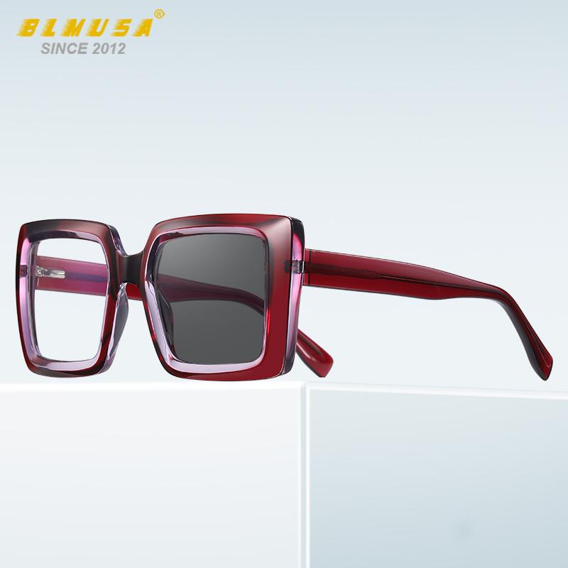 BLMUSA Square Photochromic Blue Light Blocking Large Frame Eyeglasses fashion Reading Glasses ladies Prescription Myopia Glasses