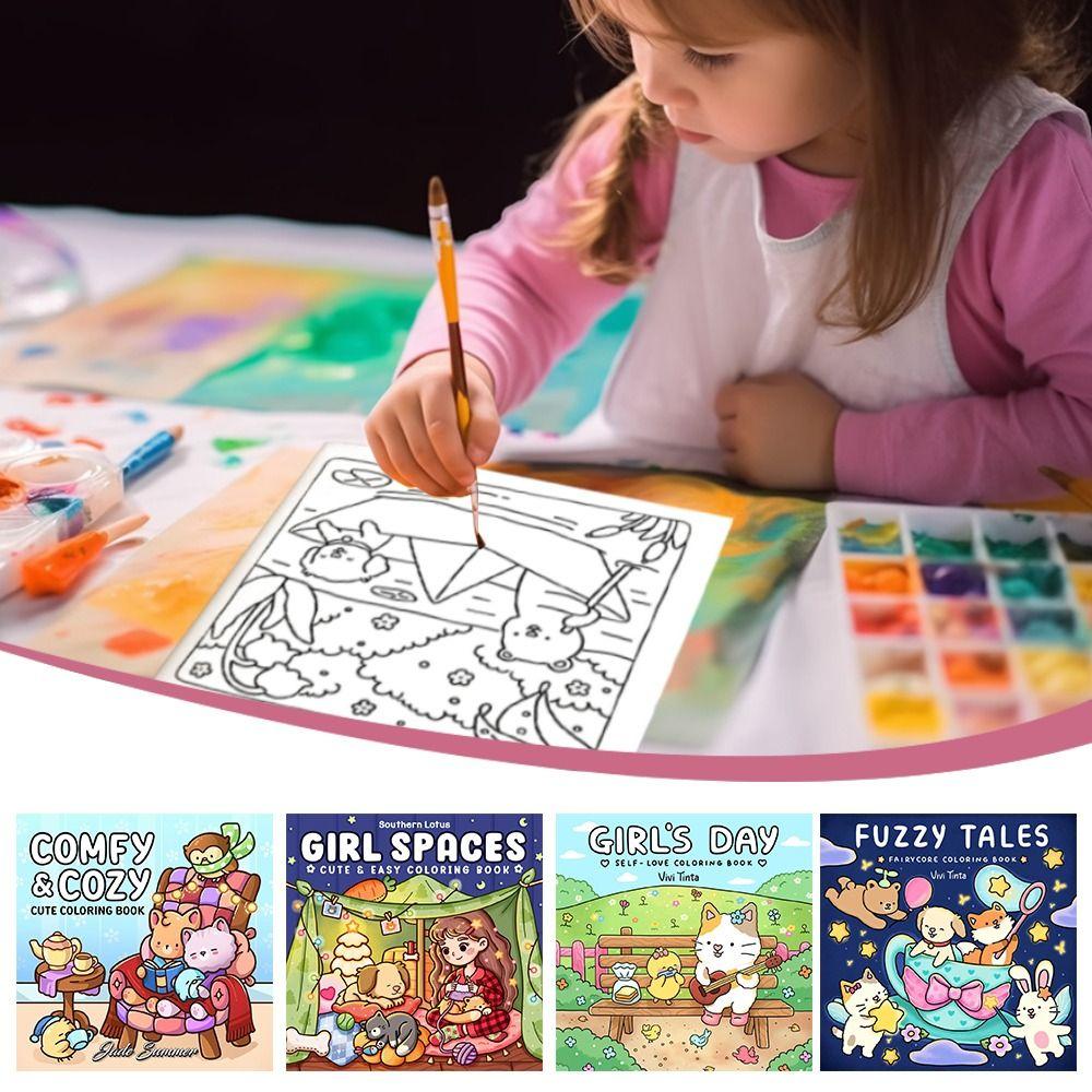 Stress Relief Coloring Book Girl Moments Paperback Montessori Drawing Toy for Adults And Teens
