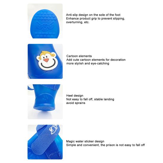 4Pcs Pet Rain Boots Monkey Print Waterproof Lightweight Cartoon Pattern Fastener Tape Dog Shoes for Outdoor
