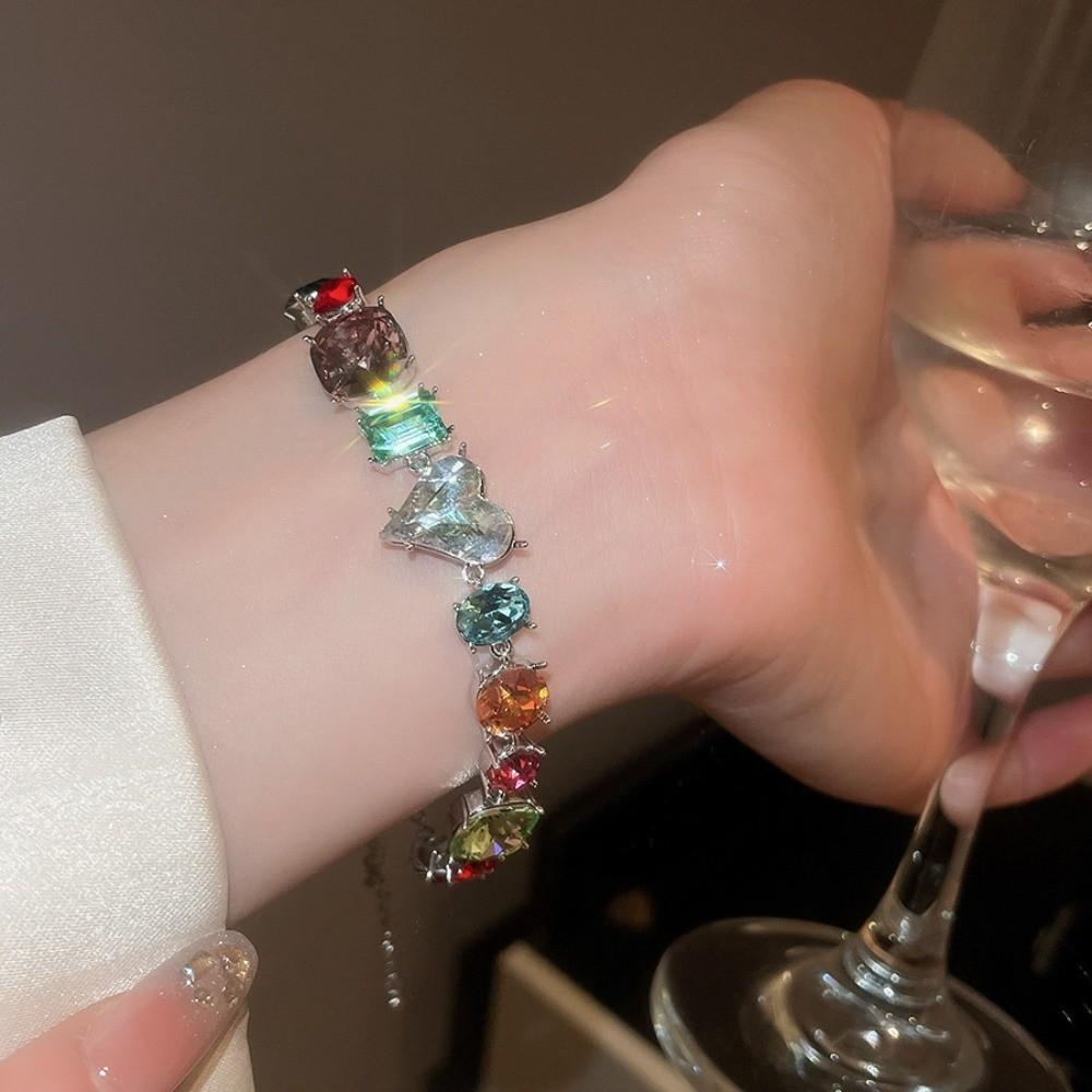 Square Round Zircon Crystal Bracelet Jewelry Accessories Women's Hand Bracelet  Party Dress
