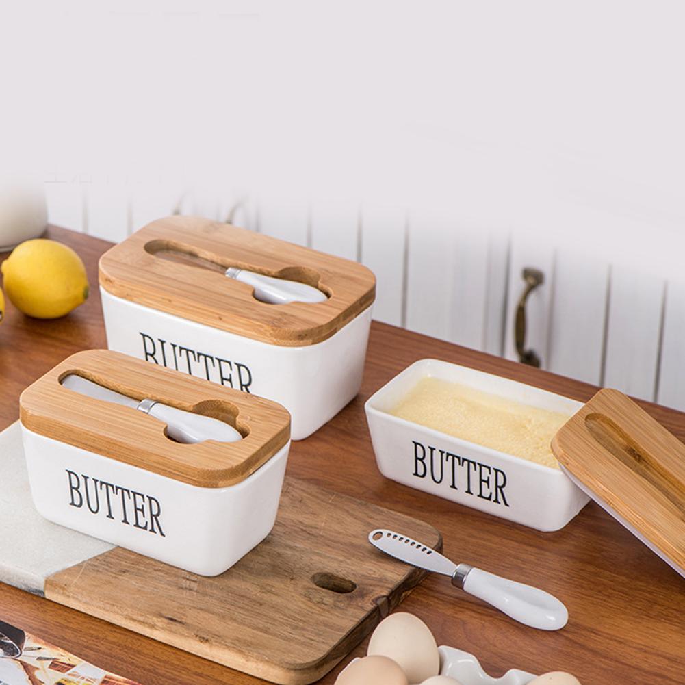 Ceramic Butter Dish With Lid Knife Butter Stick Holder Cheese Dessert Cake Tray Butter Stick Keeper Tray Home Container Butter Dish