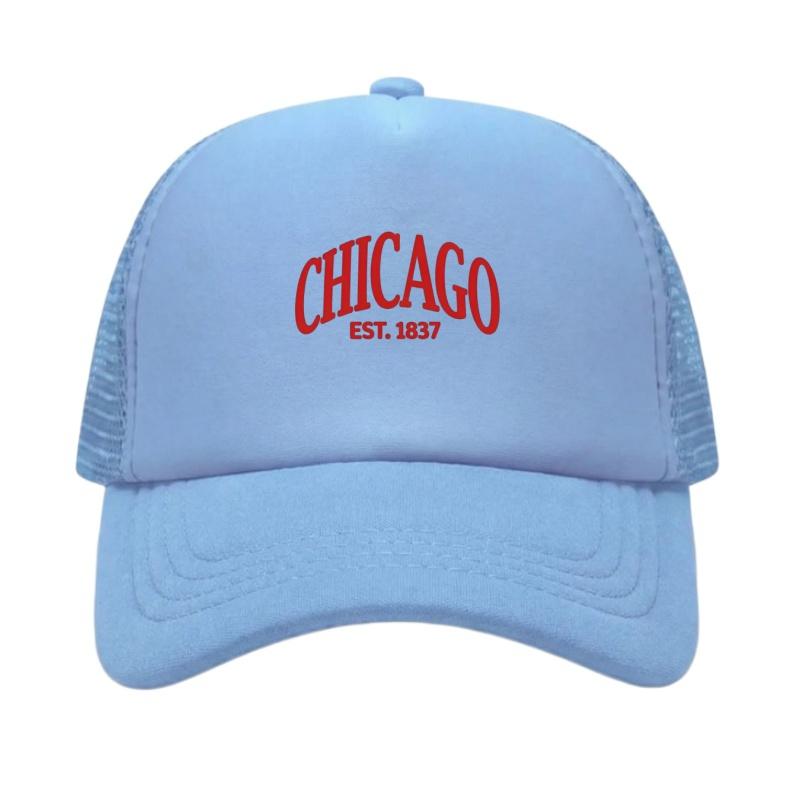 Chicago Printed Adjustable Baseball Cap Classic Snapback Dad Hat Breathable Mesh Hat Golf Fishing Outdoor Sun Cap