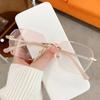 Luxury Pink Color Rimless Reading Glasses Female Square Frame Diamond Cut Presbyopia Anti-blue Far Sight Eyeglasses for Women