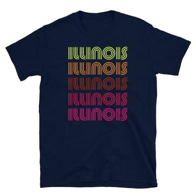 Retro State of Illinois Inline Font Disco Neon Short-Sleeve Unisex T-Shirt