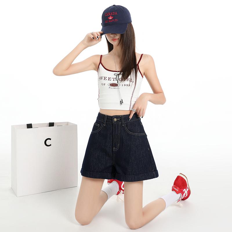 Denim Shorts for Women In Summer Retro High Waisted Slimming A-line Short Pants